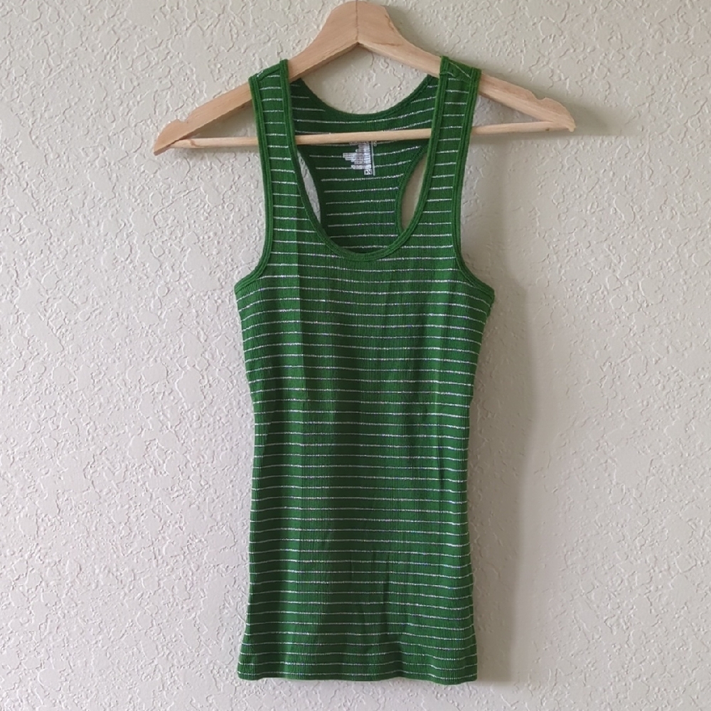 Old Navy Green and White Striped Tank Top